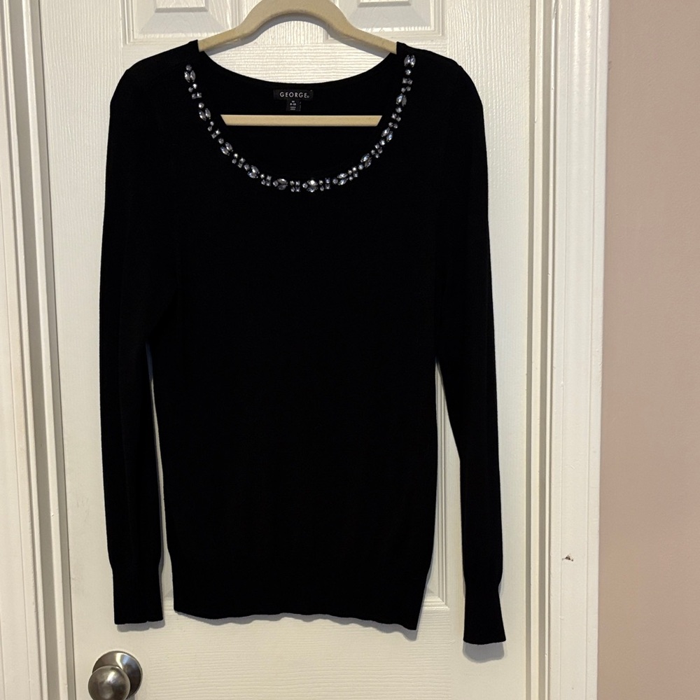 George Black Top with Decorative Neckline